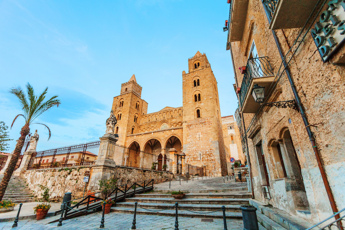 CEFALU / SICILY - SEPTEMBER 15, 2011: Chiesa di Cefalu medieval church, shot taken at dusk after sunset
